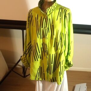 Ali Miles Plus Size 2x Crinkle Woven Abstract stripes wire collar 3/4 sleeve